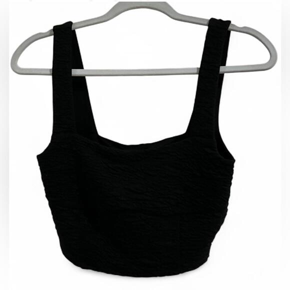 NWT GOOD AMERICAN SZ M Black Textured Square Neck Crop Top Goth Festival $129 - Picture 9 of 12